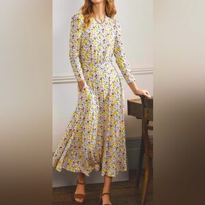 BODEN Puff Sleeve Jersey Midi Dress Elegant Bloom Ivory 8 LONG